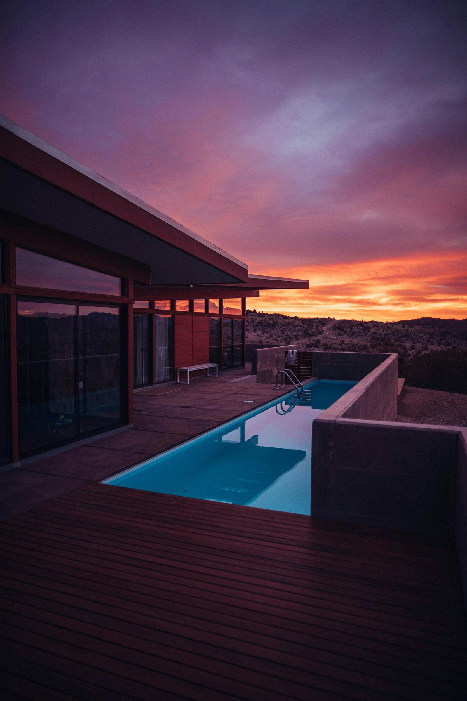 BODEO Villa - pool deck at dusk